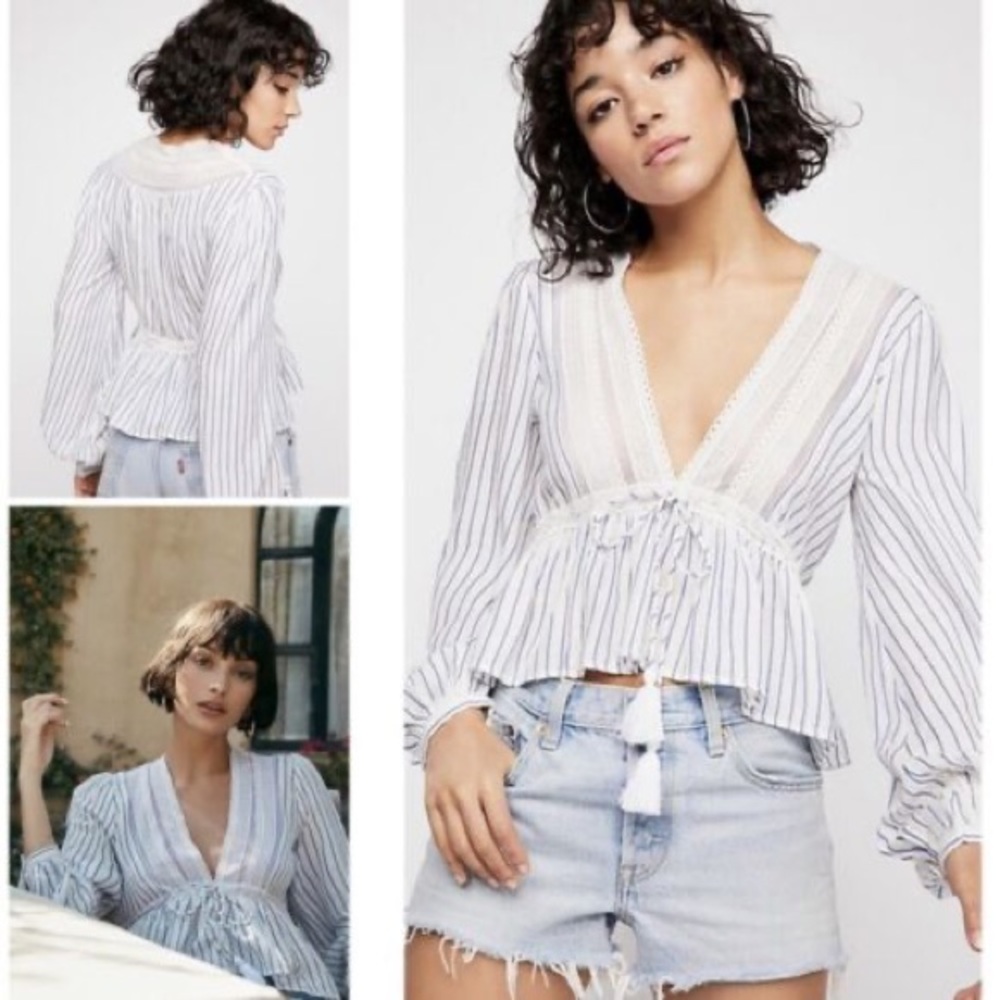 Free People Oberoi Lace Top with Tassles
